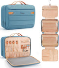 Women's Hanging Toiletry Bag, Waterproof Travel Cosmetic Organizer with Jewelry Storage, Large Capacity Makeup Case for Full-Size Skincare & Bathroom Essentials, Portable Cosmetic kit, Blue