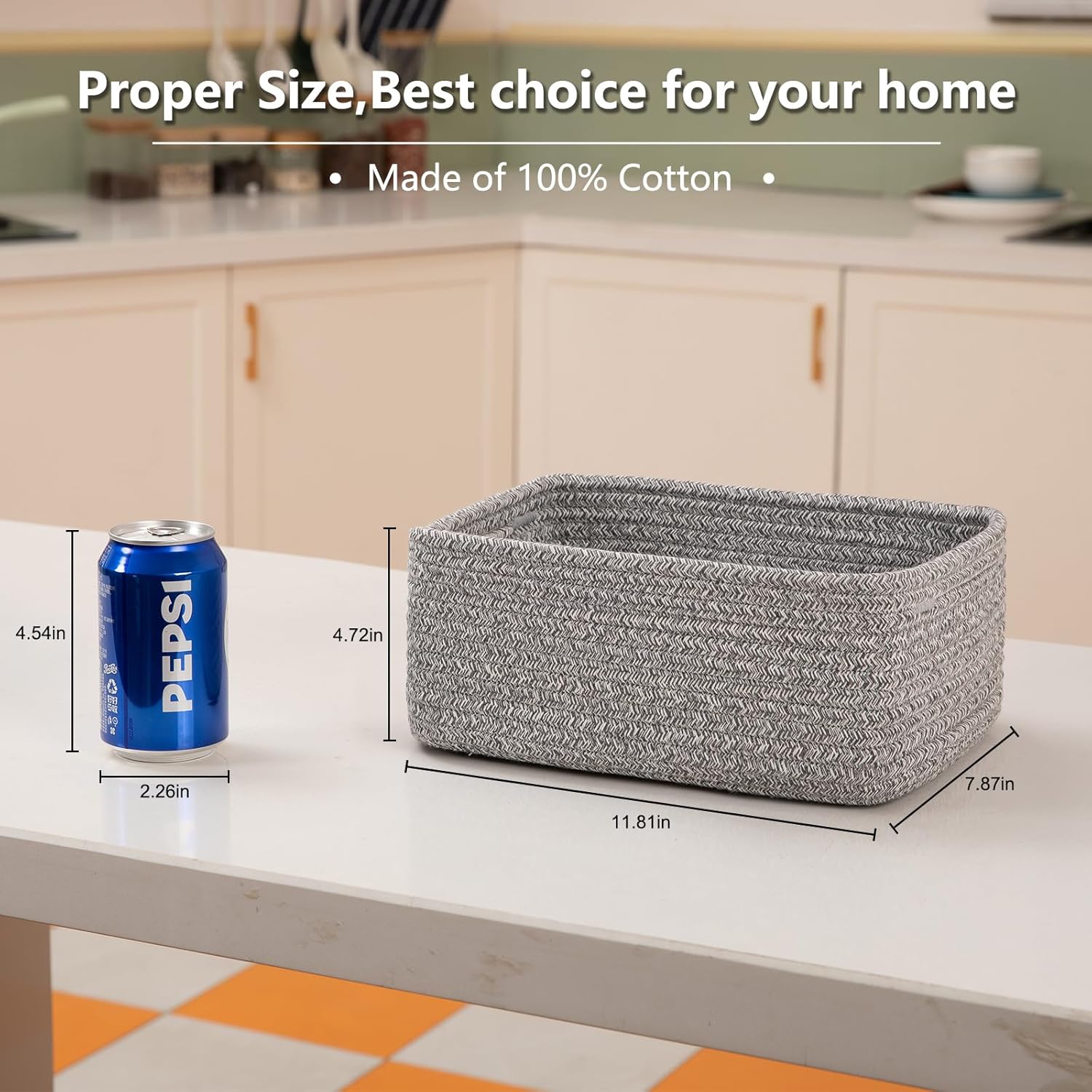 4 Pack Small Storage Shelf Baskets for Organizing, Mini Woven Rope Storage Bins for Towels, Cute Decorative Closet Organizer，Baby Nursery, Gift Empty Baskets -11.81''Lx7.87''Wx4.72''H-Grey