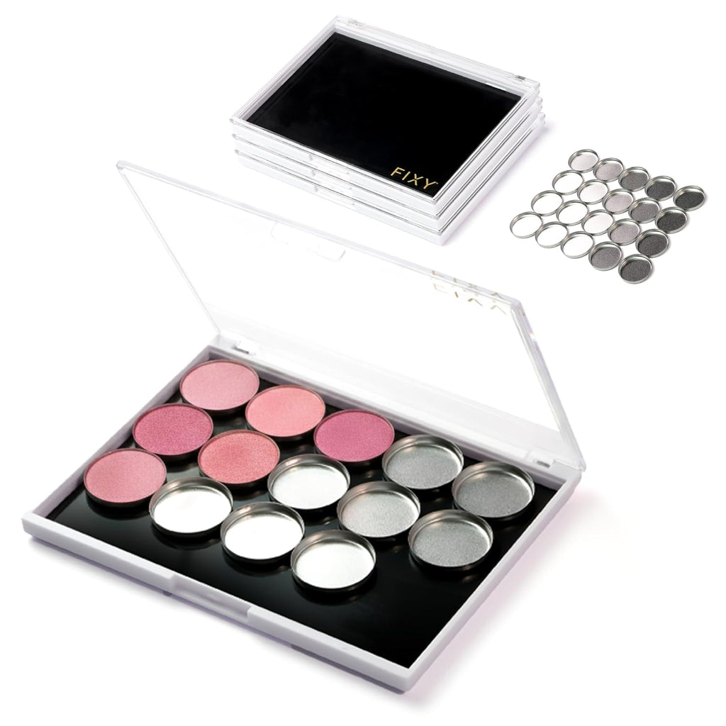 FIXY Empty Magnetic Makeup Palette Set of 3 (4.8"x4.0") and 20 Magnetic Metal Round Pans of 27mm | Travel Friendly Empty Palette | Depotting, Organizing Eyeshadow, Blush, Foundation and Face Powder