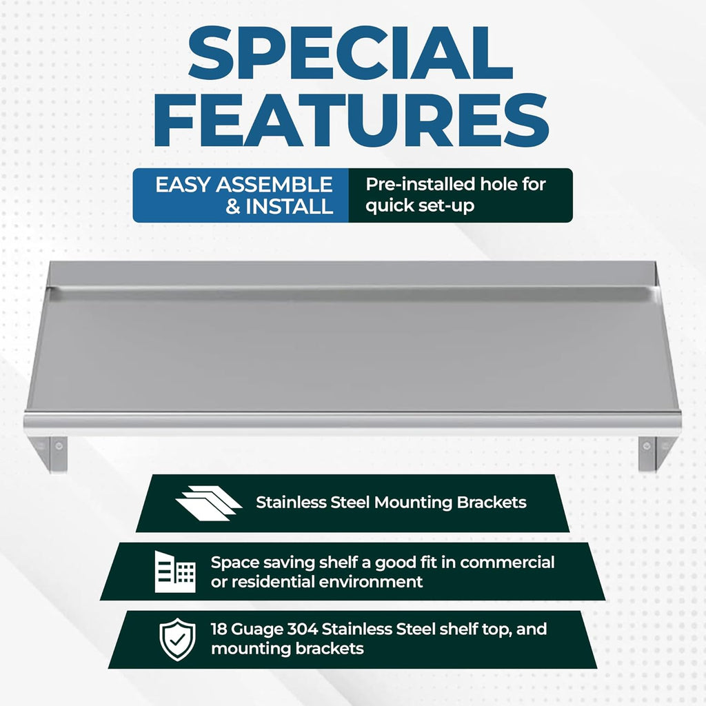 304 Stainless Steel Slanted Wall Rack Shelf with Drain Outlet – 21" x 22.5" | Compact Wall-Mounted Drip Shelf for Commercial Kitchen or Bar (21 in. x 22 1/2 in)