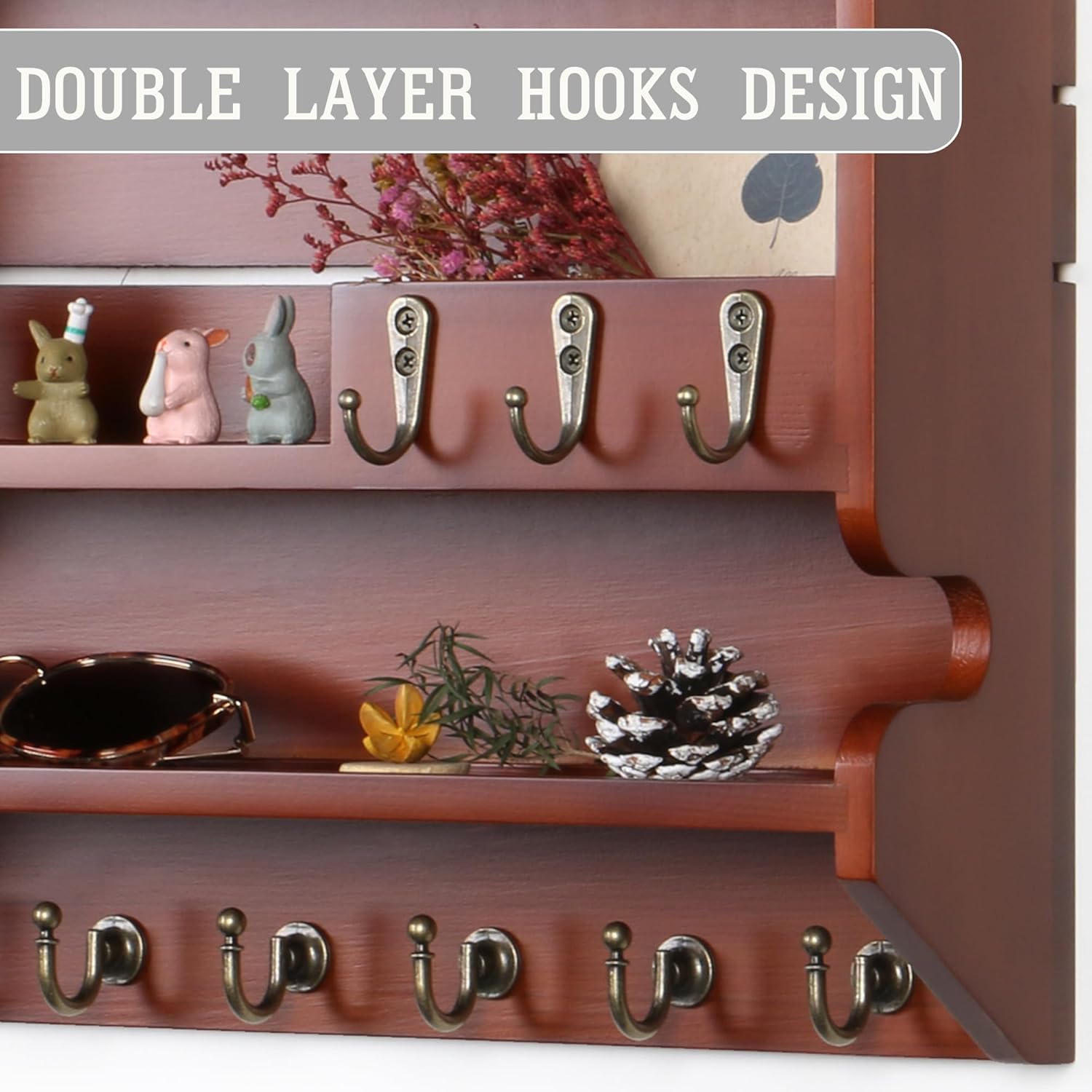 Innovation Key Holder for Wall, Mail Organizer with Key Hooks, Keys Holder on Wall, Auburn