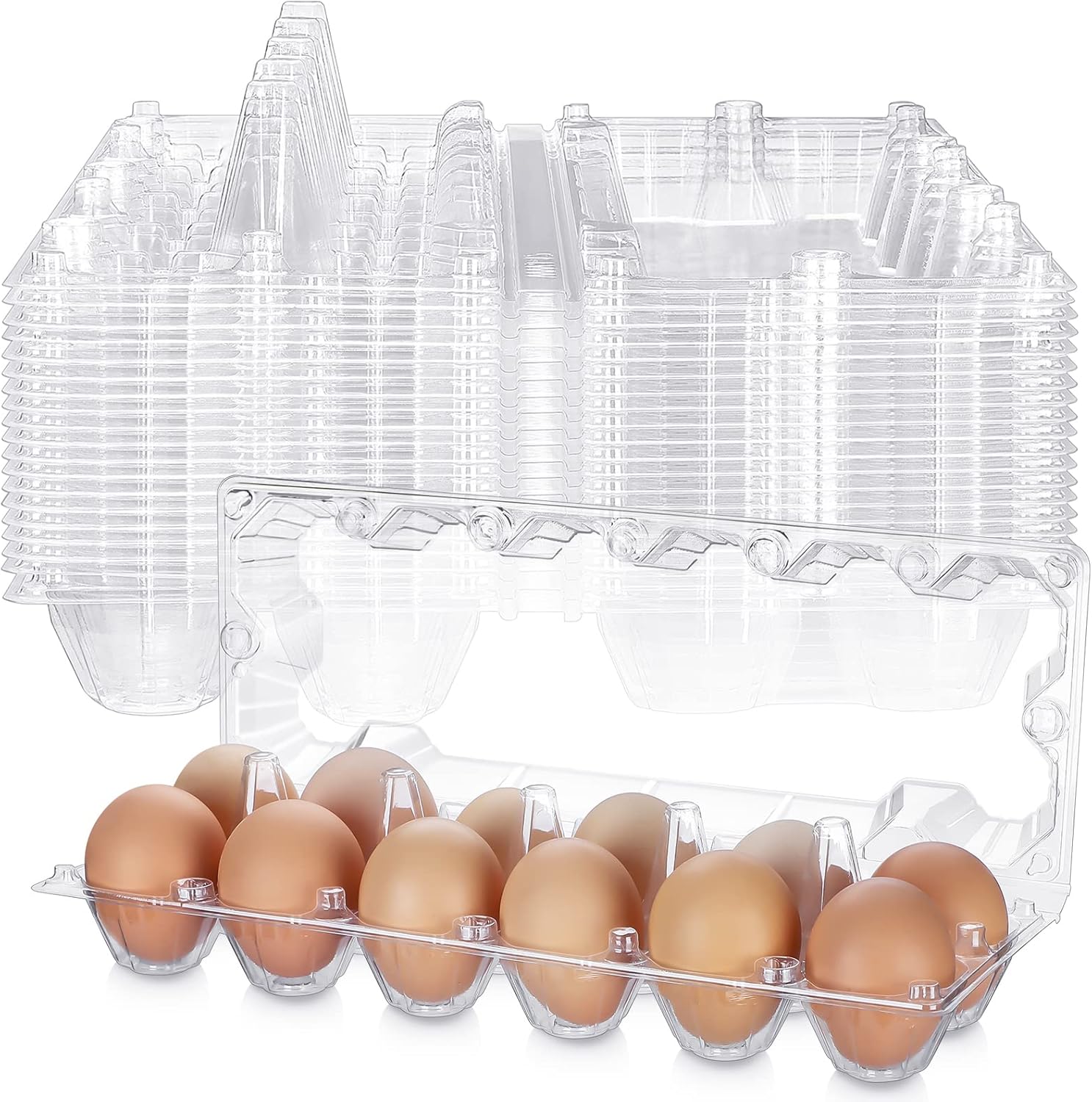 100 Pcs Plastic Egg Carton, 12 Grids Clear Chicken Egg Tray Disposable Plastic Holder Empty Container for Farm Refrigerator Fresh Storage