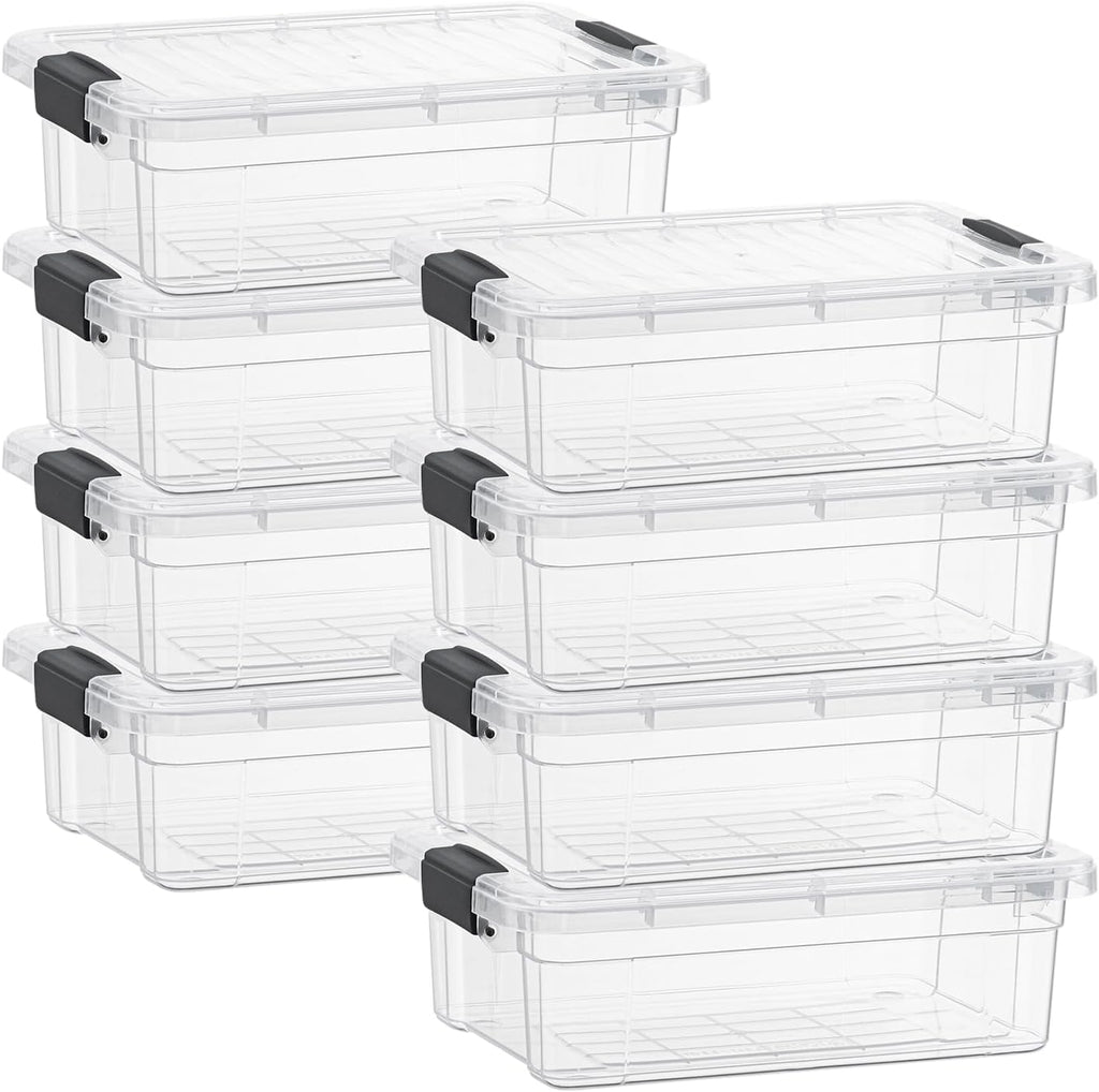 Superio Clear Storage Boxes with Lids, 1.27 Quart Plastic Container Bins for Organizing, Stackable Crates, BPA Free, Non Toxic, Odor Free, Organizers for Home, Office and Dorm, 8 Pack