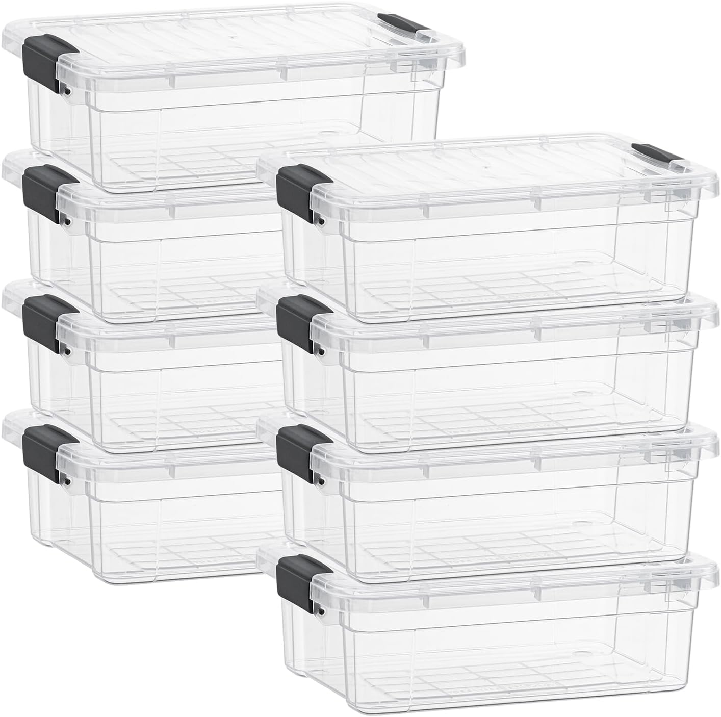 Superio Clear Storage Boxes with Lids, 1.27 Quart Plastic Container Bins for Organizing, Stackable Crates, BPA Free, Non Toxic, Odor Free, Organizers for Home, Office and Dorm, 8 Pack