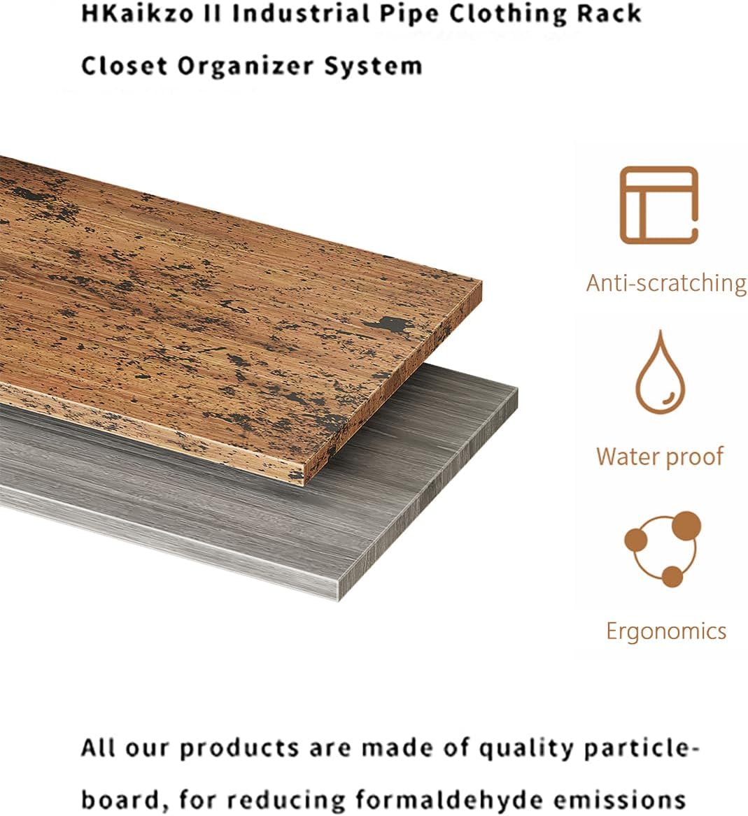 Industrial Pipe Clothes Rack, DÉCOR Wall Mounted Clothing Rack, for Walk-in Wardrobe Multi-Purpose Storage Clothes Hanging Shelf, 2 Installation Methods