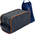 Dopp Gift Large Travel Toiletry Bag Premium Quality PU Leather Two compartments YKK Zippers Water-resistant Bottom Studs Mesh Pockets Durable Cosmetic Organizer NAVY BLUE/ORANGE
