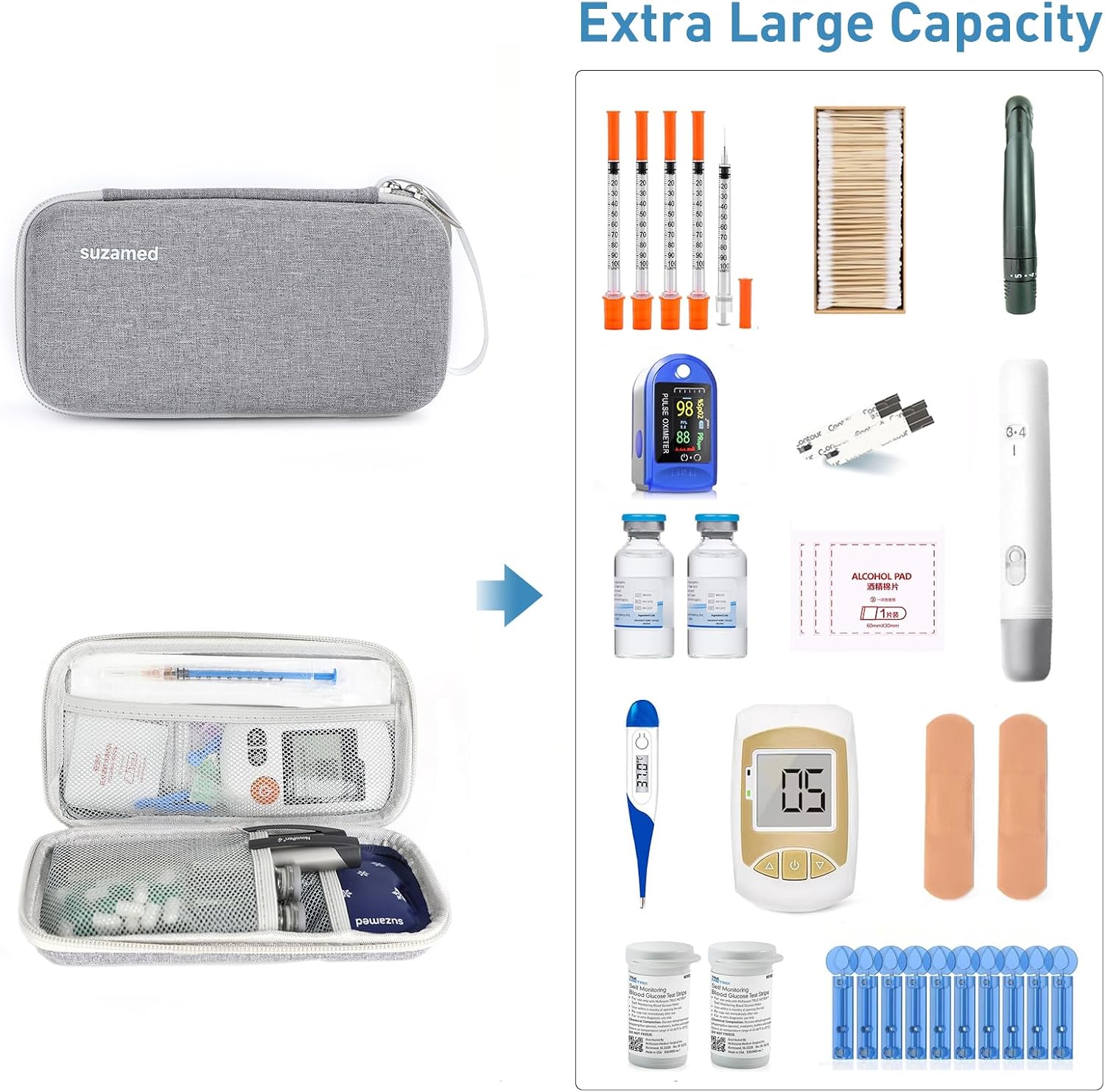 Insulin Cooler Travel Case,EVA Insulation Travel Medicine Kit with 2 Ice Packs for Diabetes Care,Insulin Pen and Other Diabetic Supplies (Grey)