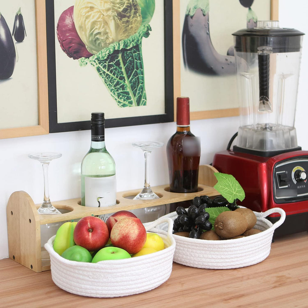 Sea Team 2-Pack Cotton Rope Baskets, 10 x 3 Inches Small Woven Storage Basket, Fabric Tray, Bowl, Round Open Dish for Fruits, Jewelry, Keys, Sewing Kits (White)