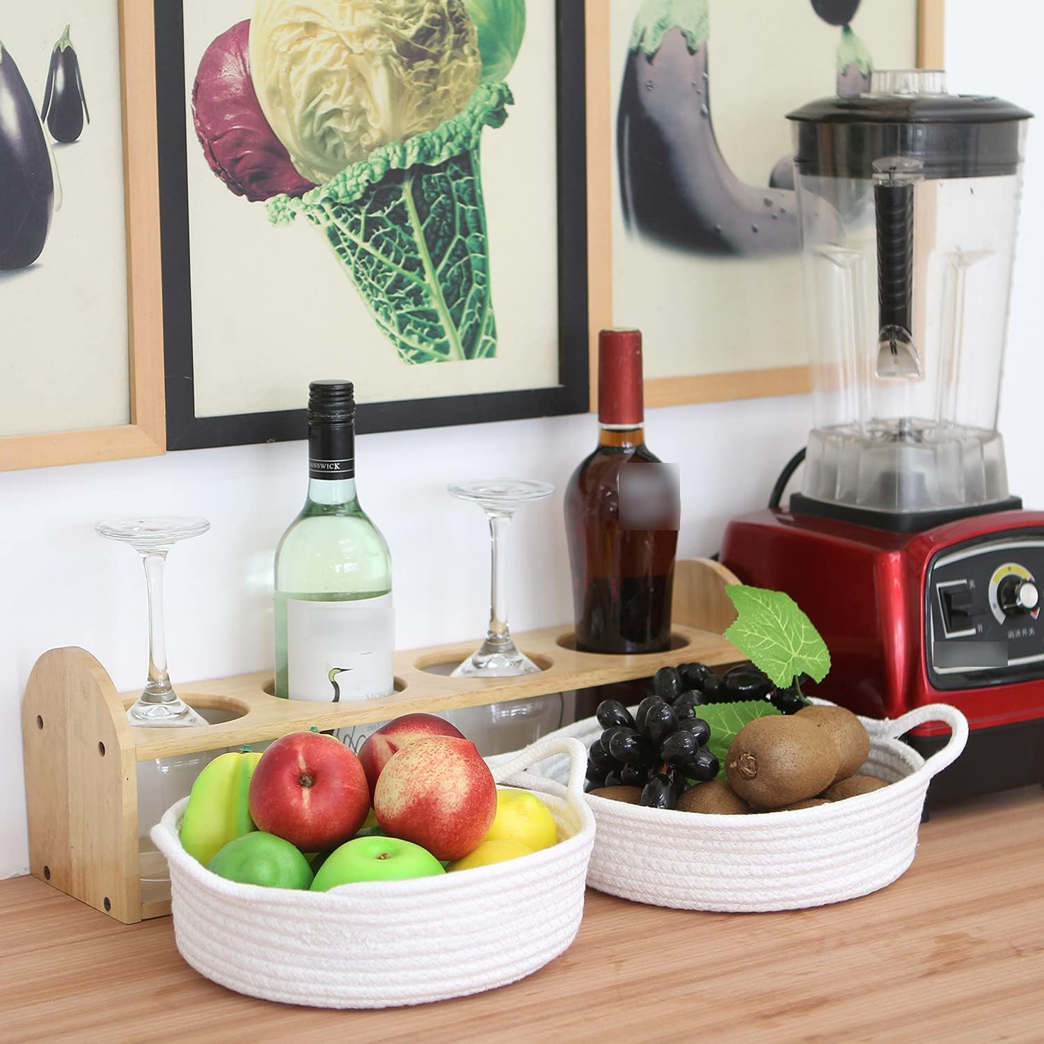 Sea Team 2-Pack Cotton Rope Baskets, 10 x 3 Inches Small Woven Storage Basket, Fabric Tray, Bowl, Round Open Dish for Fruits, Jewelry, Keys, Sewing Kits (White)