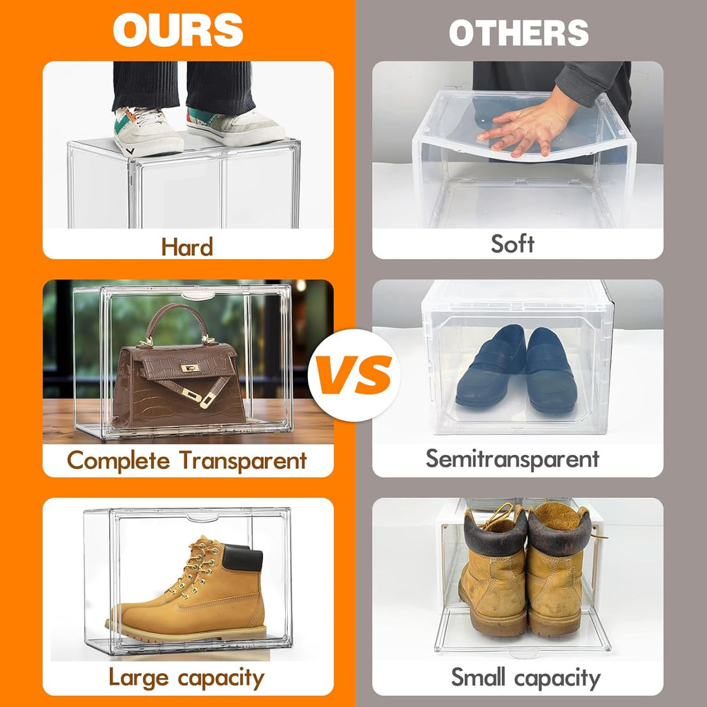 10 Pack Acrylic Shoe Boxes Stackable, Size 12 Clear Shoe Display Cases Plastic Shoe Container Boxes Sneaker Storage Bins