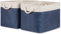 Bidtakay Fabric Storage Baskets with Handles for Organizing 16" x 11.8" x 11.8" Navy Blue Baskets [2-Pack] Shelf Baskets Large Canvas Collapsible Bins for Closet (White&Blue)