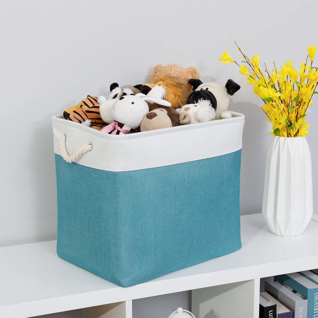 Bidtakay Storage Baskets Extra Large 17x12x15 In Teal Blue Nursery Toy Baskets Fabric Long Shelf Baskets for Organizing Set of 2 Linen Closet Bins for Shelves Decorative Blanket Basket Living Room