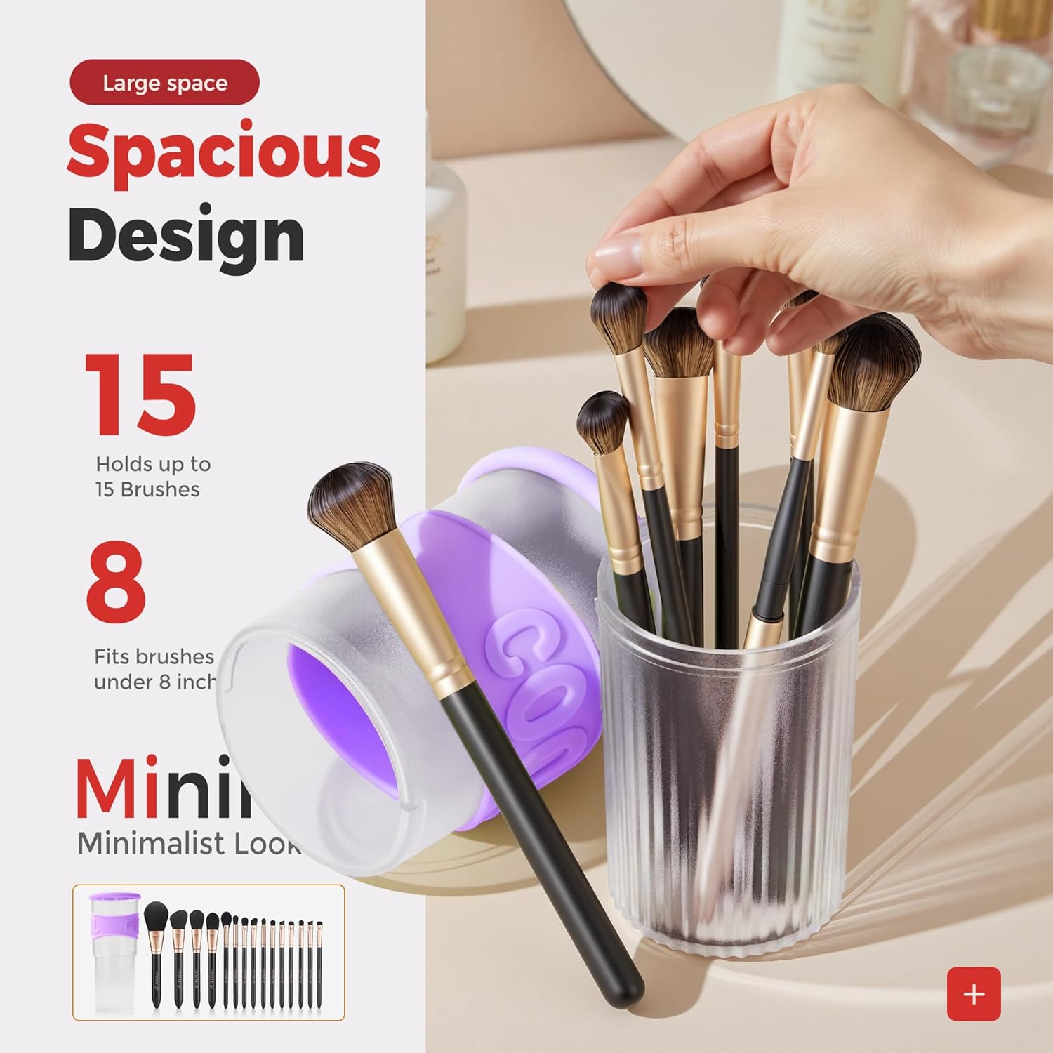 Li&Zhao Makeup Brush Holder with Lid - Makeup Brush Organizer Plastic Makeup Brush Holder for Vanity Expandable Makeup Brush Cup Pencil Holder for Desk Pen Holders for Desktop Countertop Bathroom