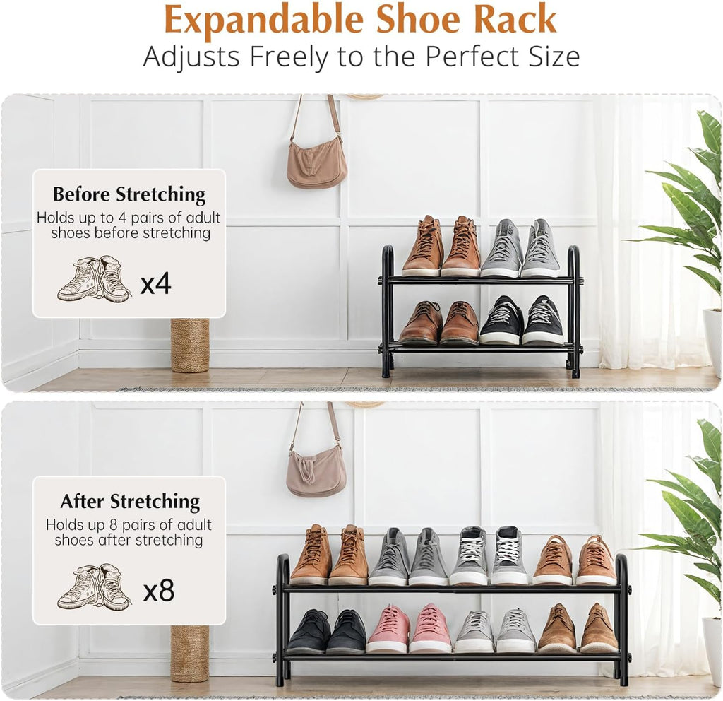 INSMART 2-Tier Expandable Shoe Rack:Stackable and Adjustable Shoes Organizer Storage Shelf, Sturdy and Durable Metal Structure Free Standing Shoe Rack for Closet Entryway Doorway