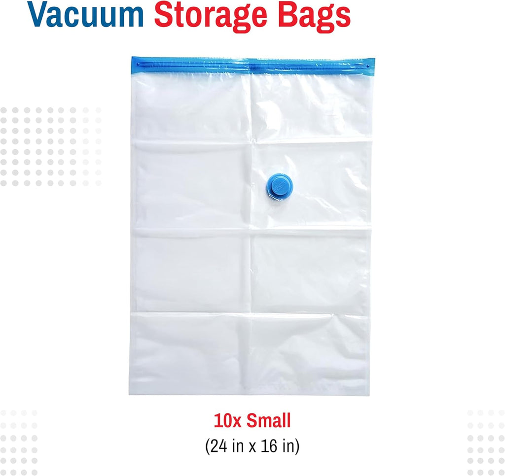 10 Pack Small Vacuum Storage Bags for Comforters, Blankets & Clothes – Vacuum Sealed Compression Bags with Hand Pump – Space Saver Storage Bags for Bedding, Moving, Travel & Organization