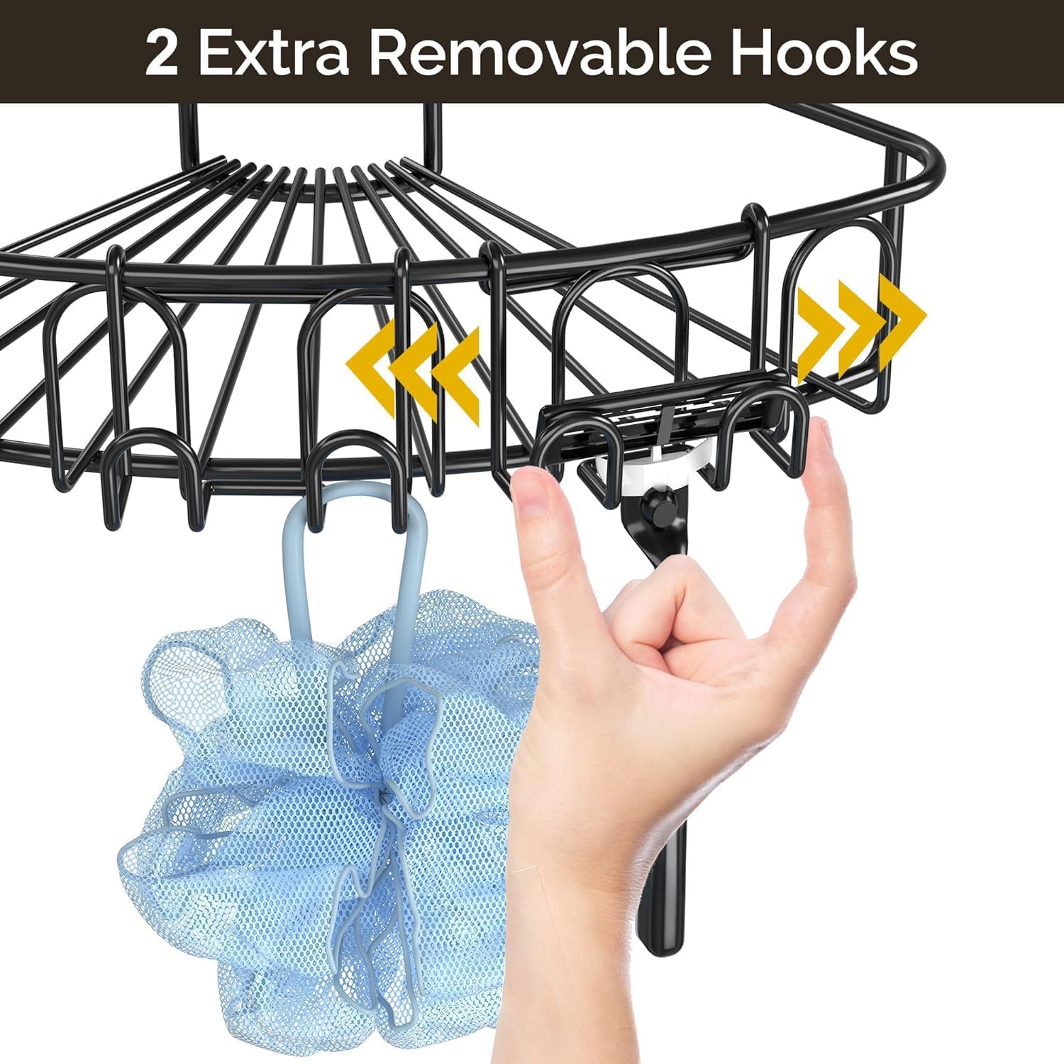 Orimade Corner Shower Caddy Stainless Steel with Hooks Wall Mounted Bathroom Shelf Storage Organizer Adhesive No Drilling 3 Pack, Matte Black Only for 90-Degree Corner