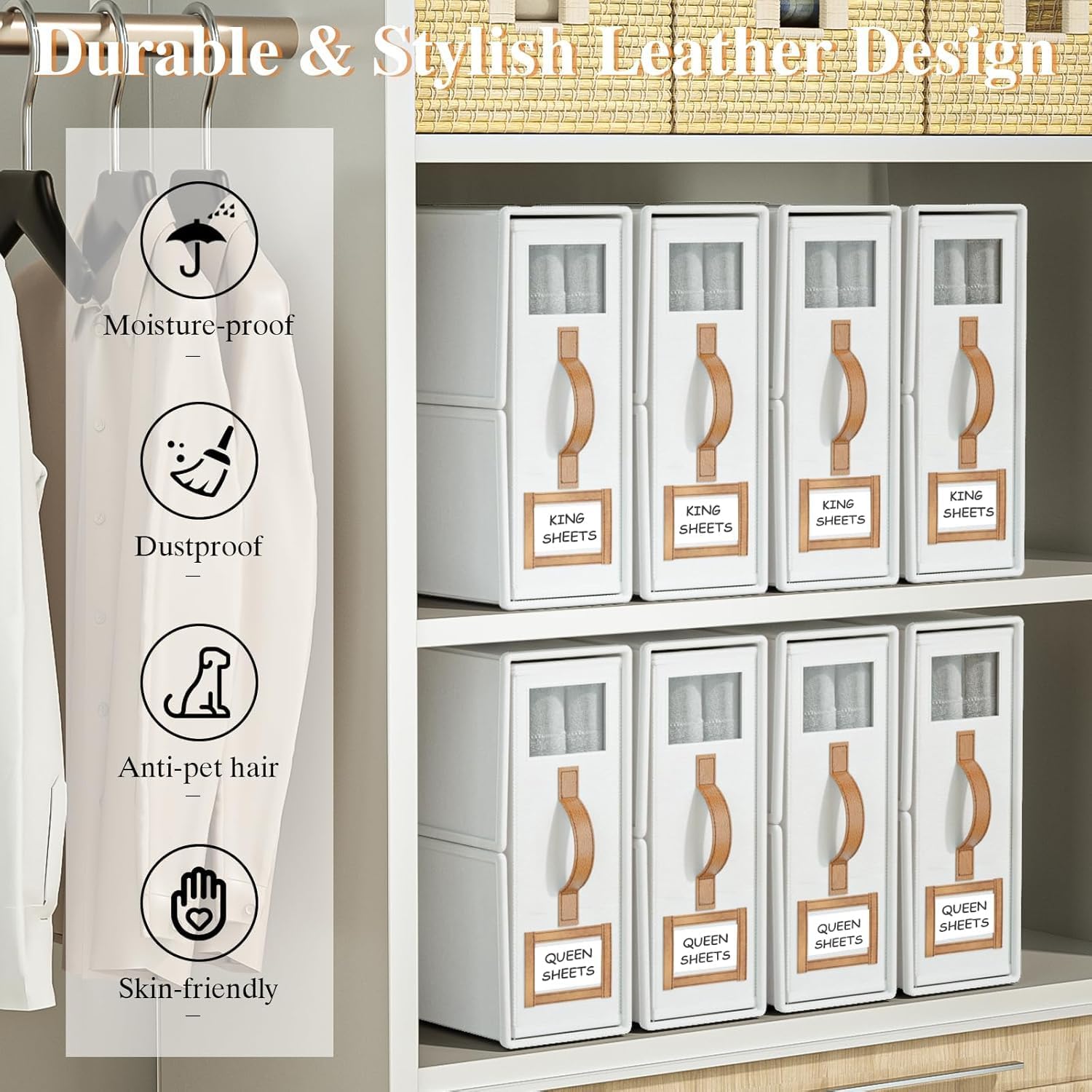 1 Pack Bed Sheet Organizers And Storage,Foldable Sheets Organizer For Linen Closet,Bedding Storage Box With Handle For Thin Bedsheets,Clothes,Blanket-White