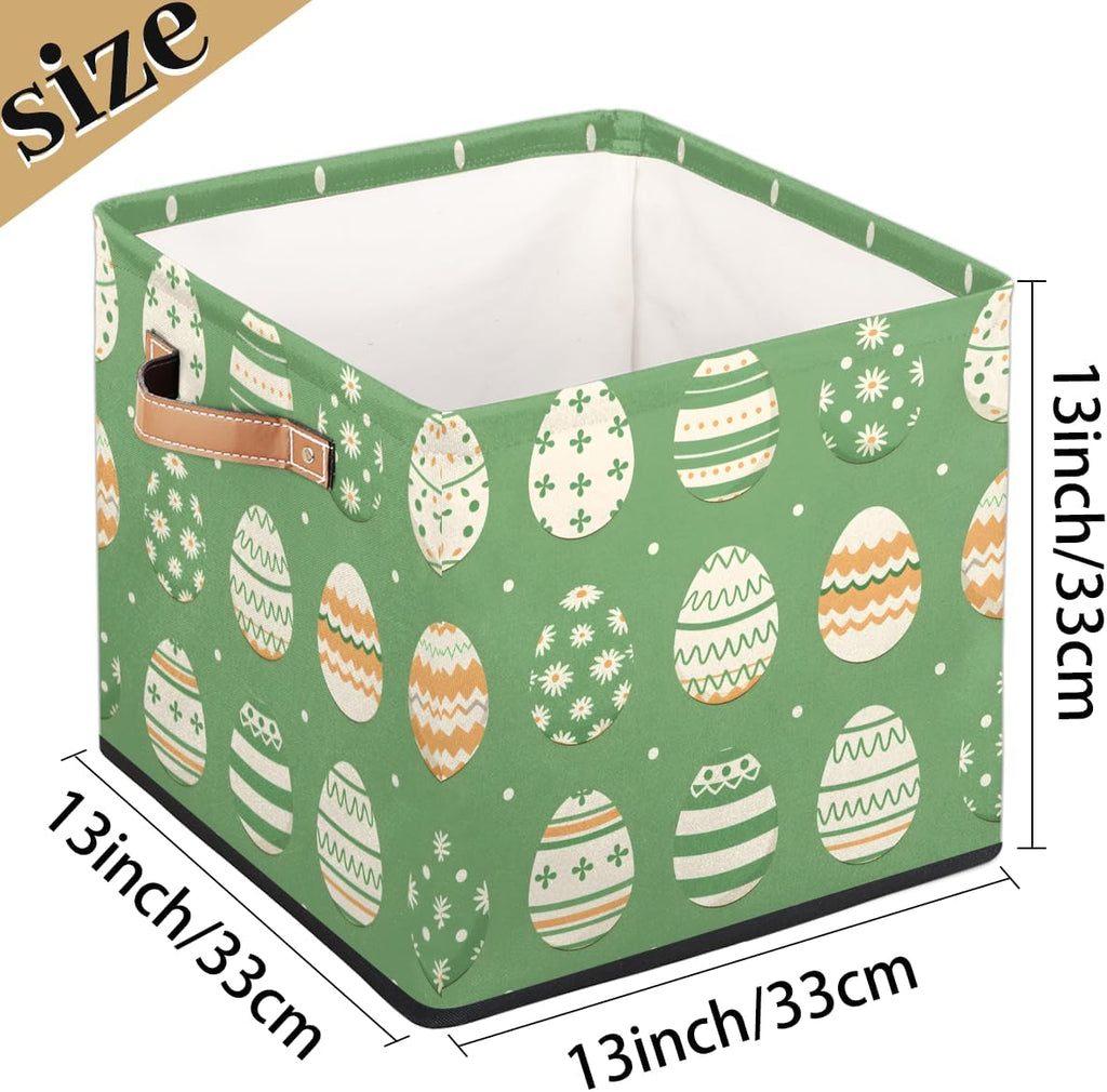 TropicalLife 13x13x13 Inch Large Fabric Storage Cube Easter Sage Green Foldable Storage Bin with Handles Organizer Boxes Cube Basket for Shelves Organizing Closet