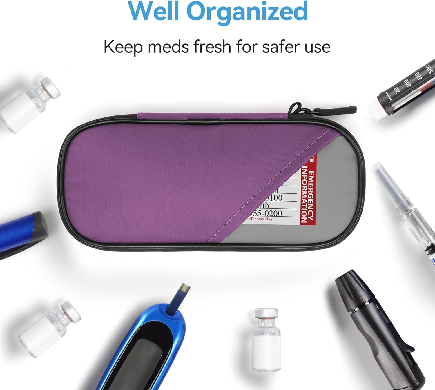 Insulin Travel Case Diabetic with 2 Reusable Ice Packs for Insulin Pen and Other Diabetic Supplies, Insulin Cooler Travel Case for The Daily Life and Trip, Purple with Gray