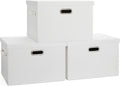 Large 17" 36 Quart Collapsible Stackable Storage Bins with Lids, 3 Packs White Linen Fabric Closet Boxes with Lids, Storage Cube Baskets Container Organizers for Bedroom Office(17 x12 x11)