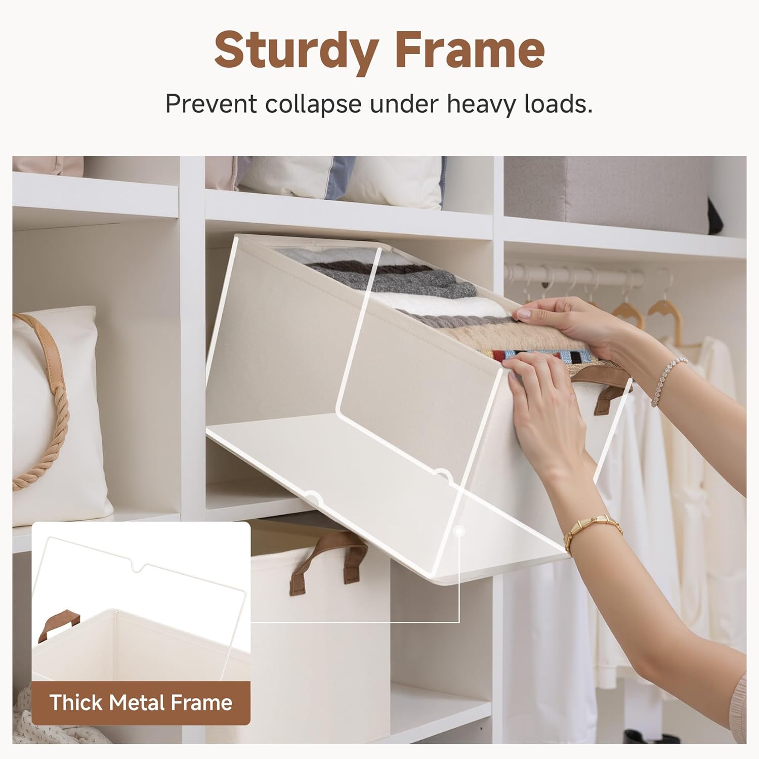 StorageWorks Fabric Storage Bins, Extra Large Storage Baskets for Shelves, Closet Organizers and Storage Bins with Metal Frame, Handles, Jumbo, Natural Color, 2-Pack