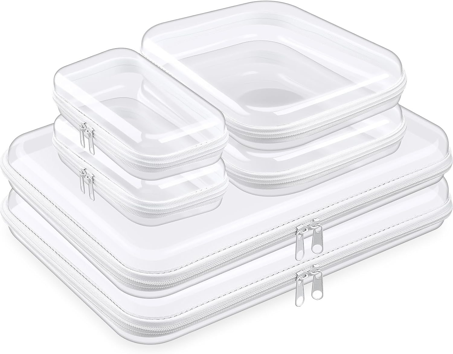 Sanwuta 6 Pcs Clear Hard Zipper Case Hard Plastic Zipper Pouches Transparent Makeup Bag Pencil Pouches for Travel Snacks Christmas Trinket Storage Organizer Box(Clear,Three Sizes)