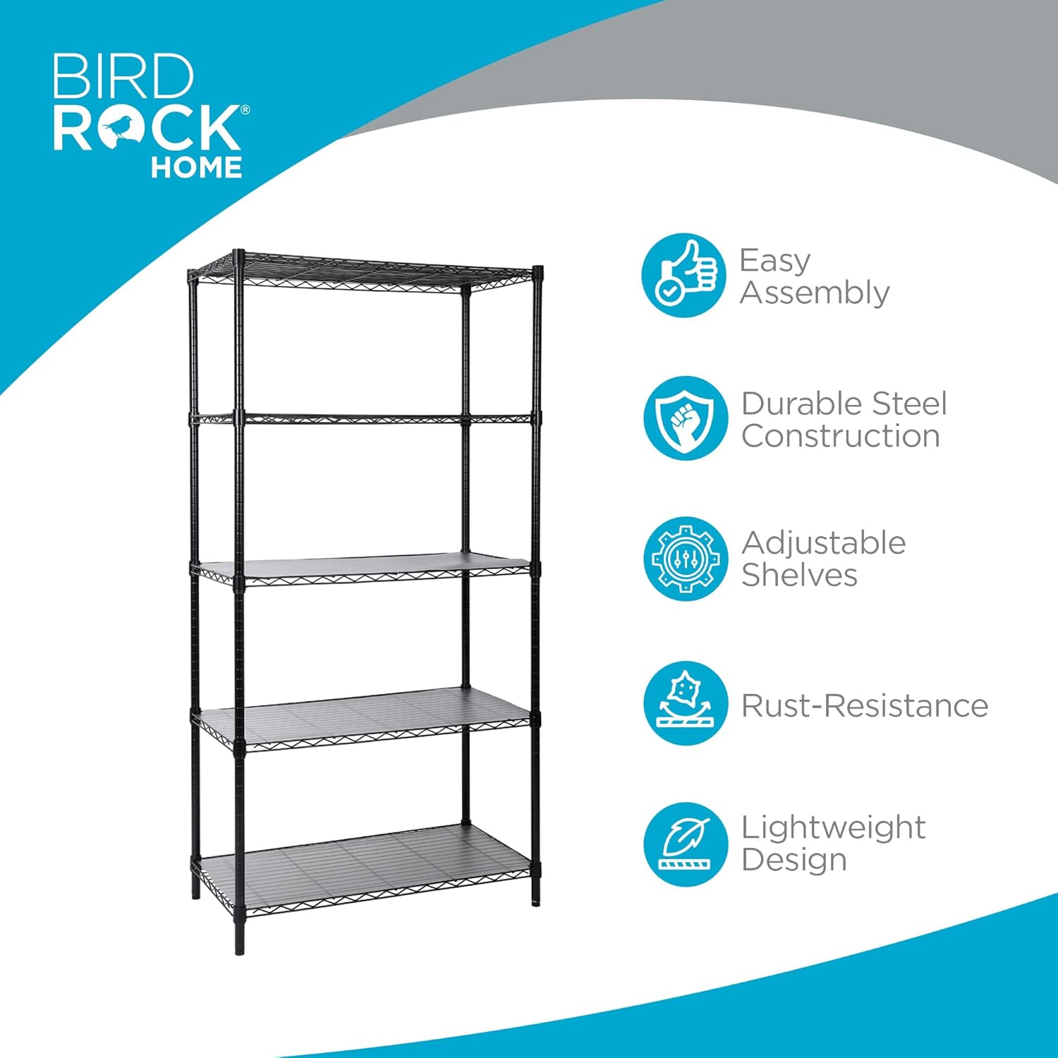 Internet's Best 5-Shelf Adjustable Wire Shelving with Shelf Liners | Heavy Duty Storage Rack | Metal Shelf for Garage, Restaurant, Industrial Use - Sturdy Steel Frame | Black | 36" W x 18" D x 72" H