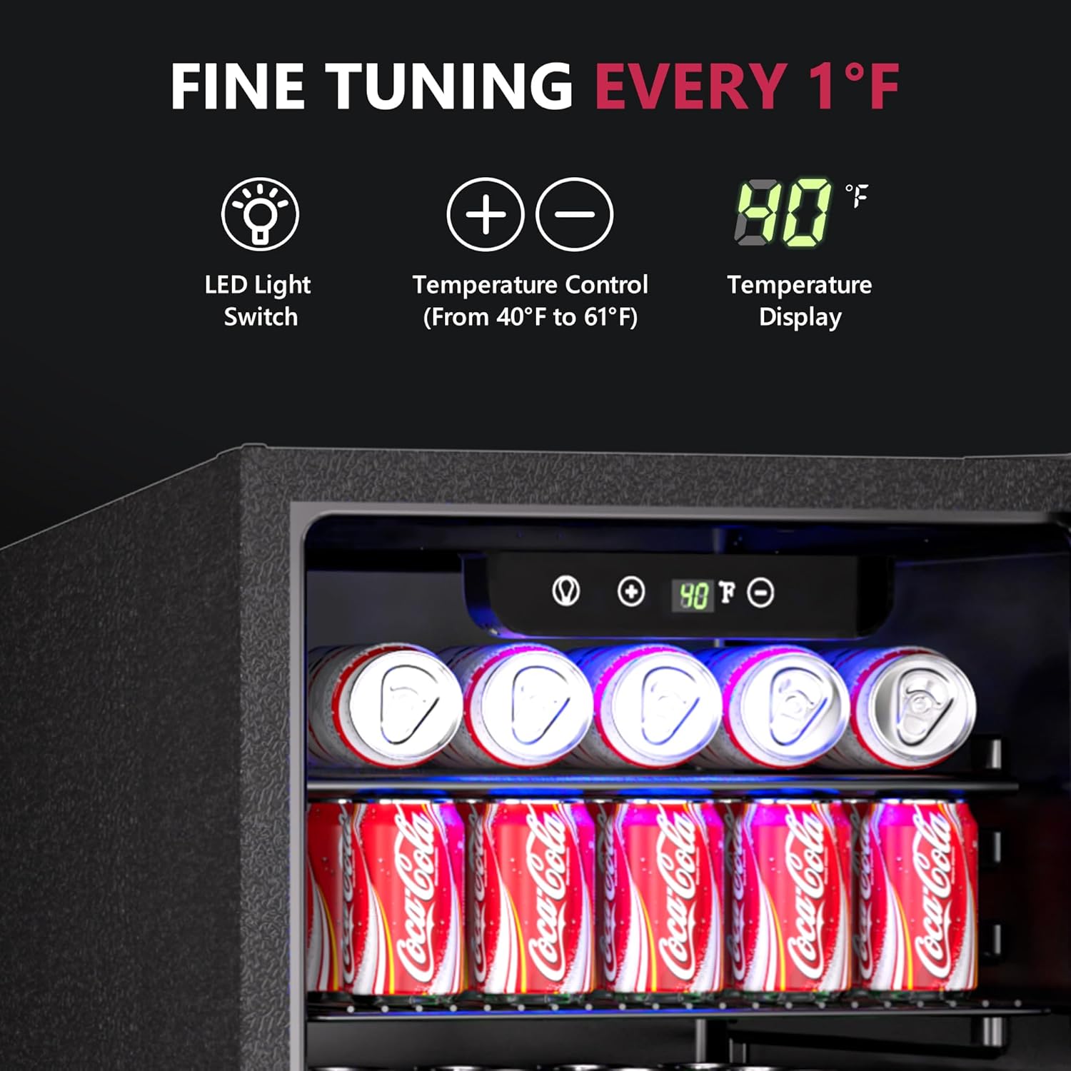 100 Can Beverage Refrigerator Cooler, 2.7 cu.ft Mini Fridge Glass Door for Beer Drinks Wines, Freestanding Beverage Fridge with Adjustable Shelves Blue LED for Home/Office/Dorm/Bar, Black