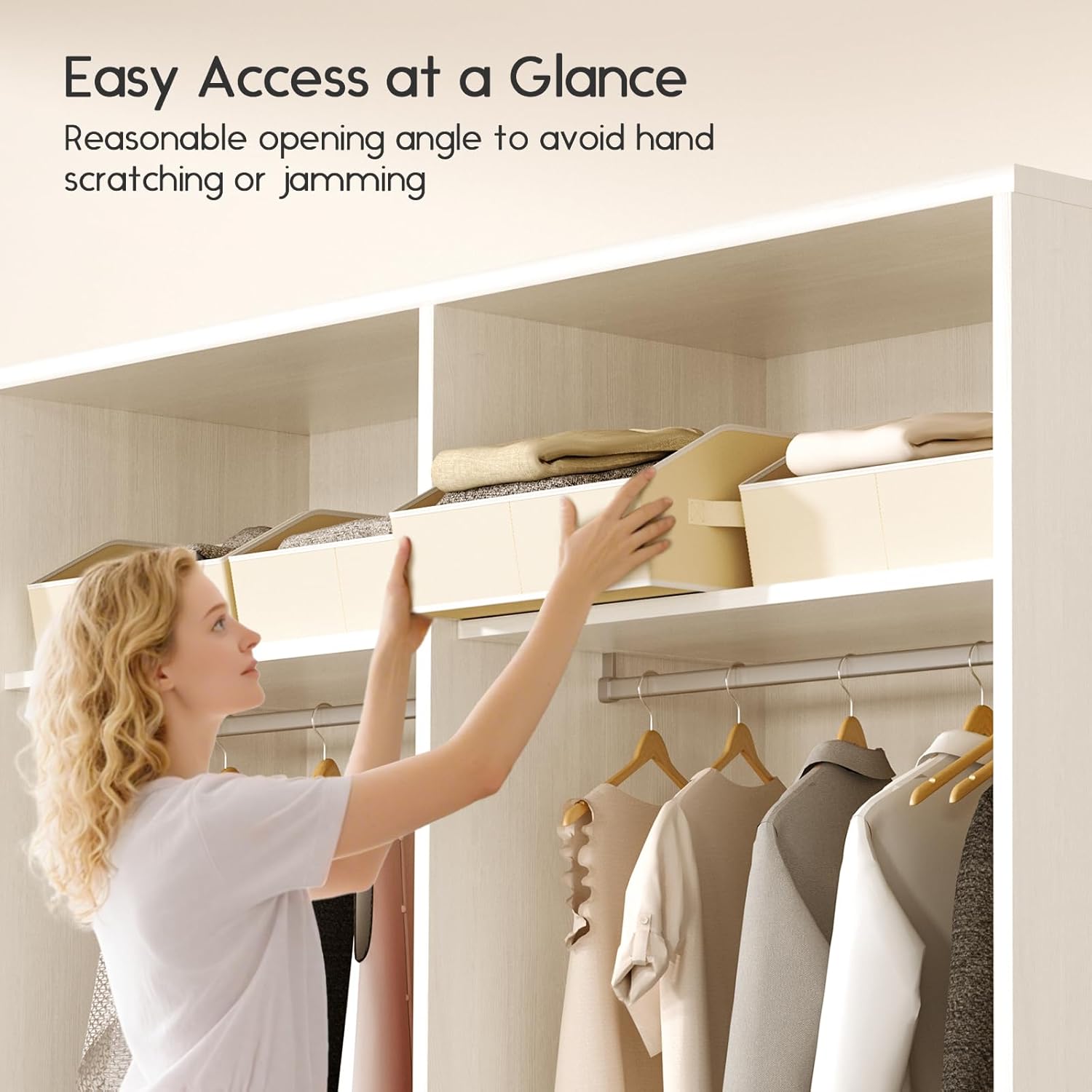 Large Closet Organizers and Storage Bins - 6 Pack Trapezoid Storage Baskets for Shelves, Foldable Fabric Baskets with Handles Ideal for Closet, Basket, Wardrobe and Shelf Storage, Beige