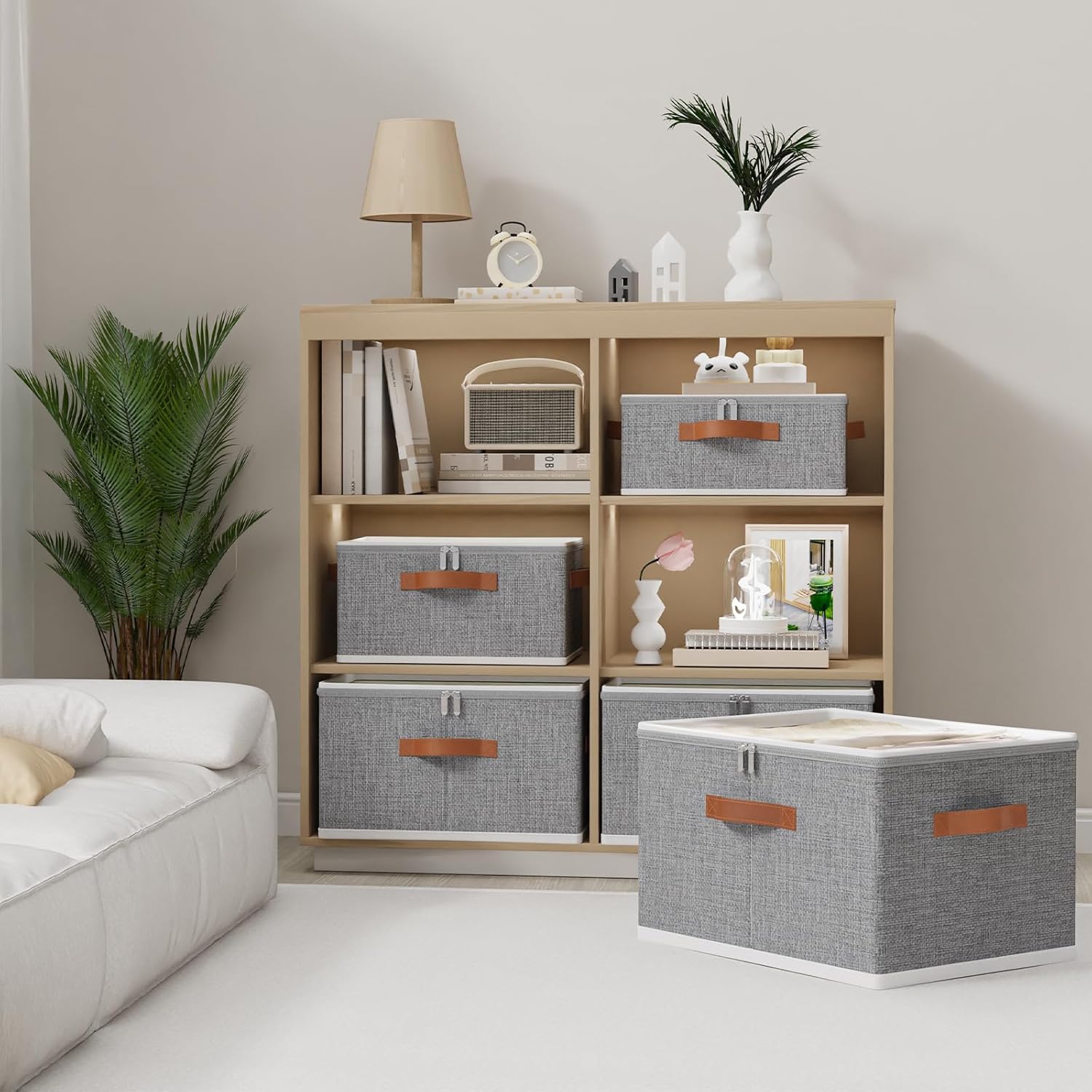 OUTBROS Clothes Storage Boxes with Lid, Large Foldable Bags, Wardrobe Organiser with Handle and Zipper, Used for storing blankets, pillows, 15.7 x 11.8 x 7.9 inch, 2-Pack