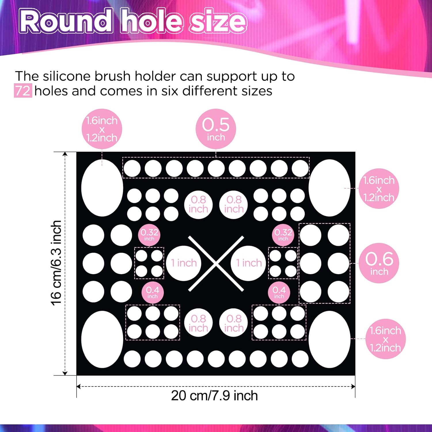 72 Holes Acrylic Makeup Brush Stand - Collapsible Holder & Dryer for Makeup Artist, Nail Brush, Paintbrush, Black