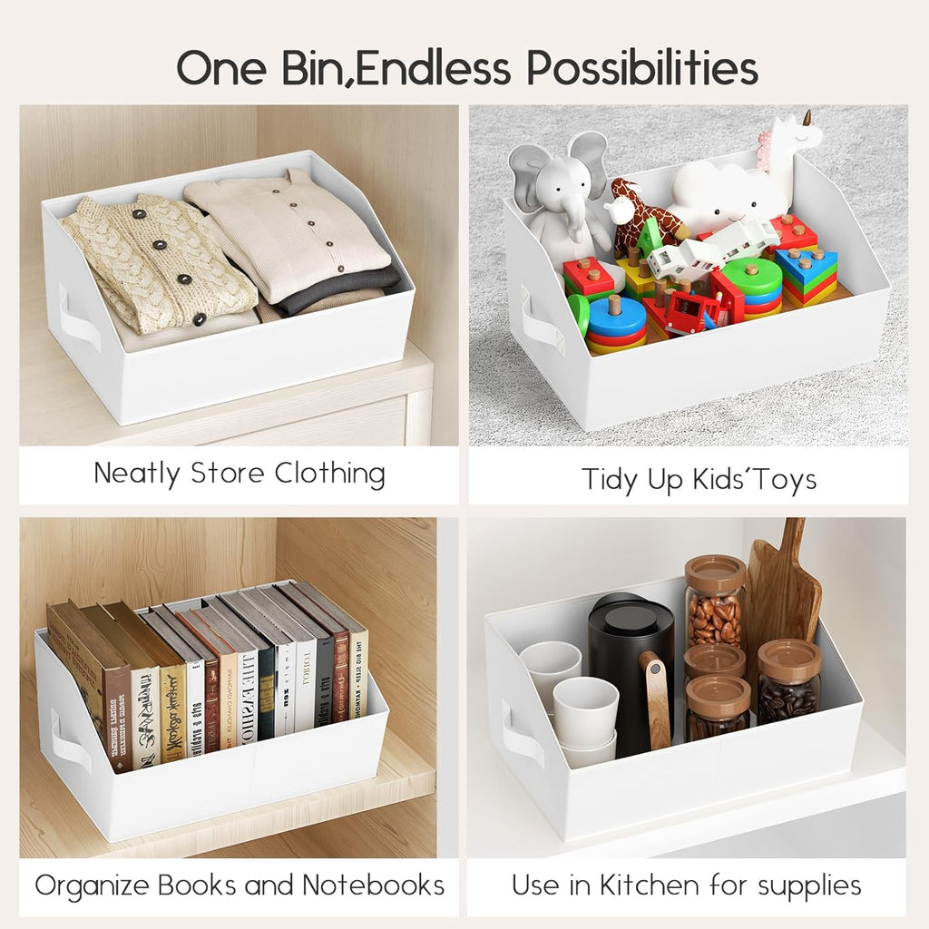 Large Closet Organizers and Storage Bins - 8 Pack Trapezoid Storage Baskets for Shelves, Foldable Fabric Baskets with Handles Ideal for Closet, Basket, Wardrobe and Shelf Storage, Light Grey