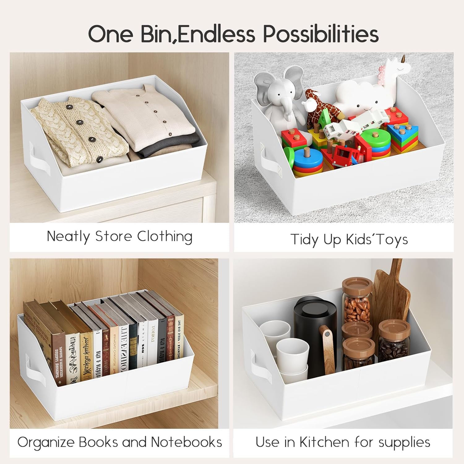 Large Closet Organizers and Storage Bins - 6 Pack Trapezoid Storage Baskets for Shelves, Foldable Fabric Baskets with Handles Ideal for Closet, Basket, Wardrobe and Shelf Storage, White