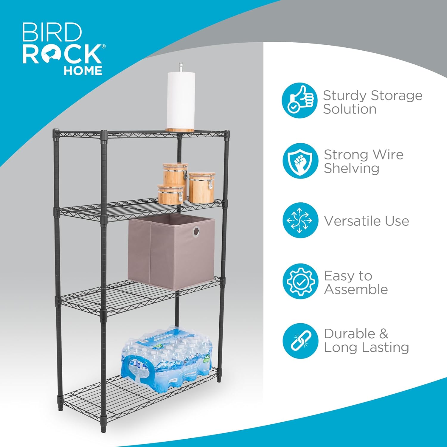 Internet's Best 4-Tier Wire Shelving | Flat Black | Heavy Duty Shelf | Wide Adjustable Rack Unit | Kitchen Storage