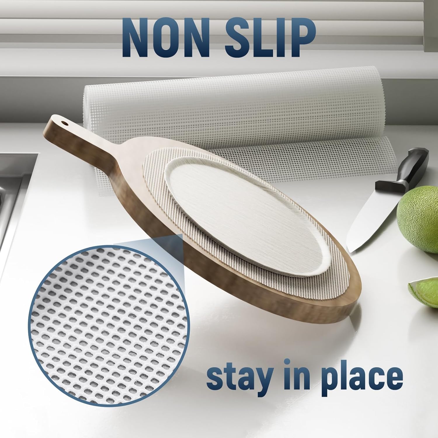 Silicone Non-Slip Shelf Liner - 1 x 12 FT - Drawer Liner, Durable Grip Liner for Kitchen Cabinets, Fridges, Desks