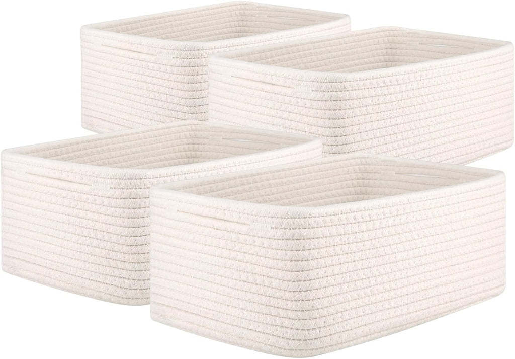 OIAHOMY 4 Pack Storage Baskets for Organizing, Small Bins for Shelves, Cute Decorative Storage Bins, Organizer Baskets for Gifts Empty, 13.8''Lx9.8''Wx5.5''H, White