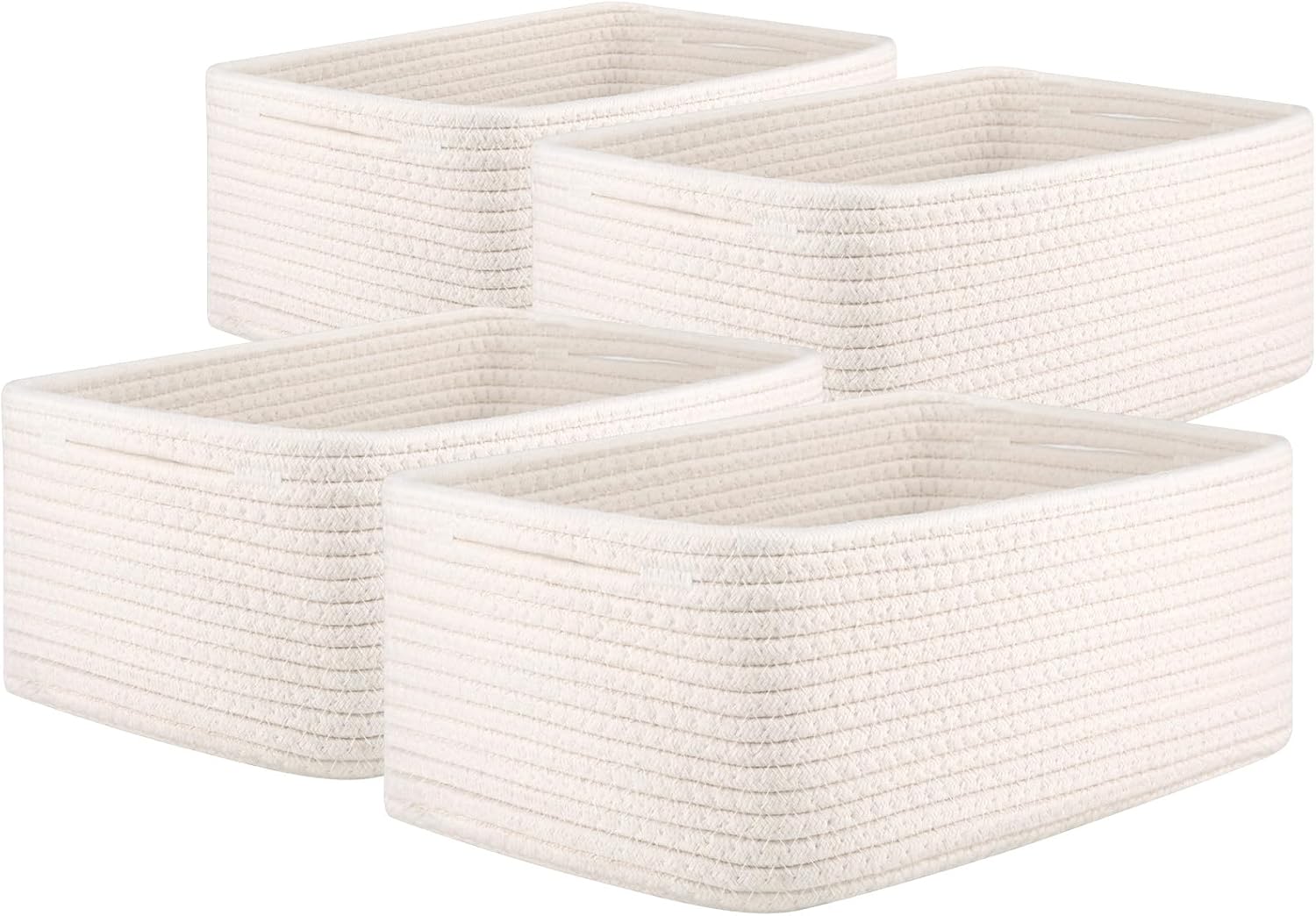 OIAHOMY 4 Pack Storage Baskets for Organizing, Small Bins for Shelves, Cute Decorative Storage Bins, Organizer Baskets for Gifts Empty, 13.8''Lx9.8''Wx5.5''H, White