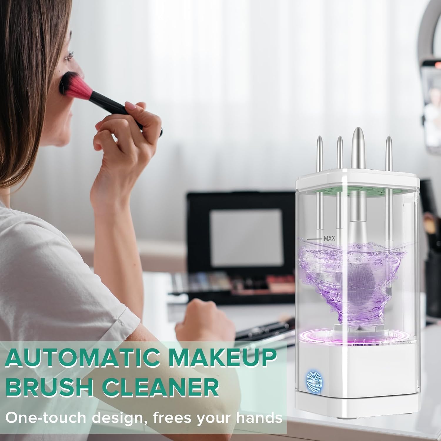 Electric Makeup Brush Cleaner, Multi-Functional Cosmetic Brush Cleaner, Portable Automatic Makeup Brush Cleaning Solution With Dryer-Holder, Charger, USB-C cable, Beauty Gift for Women