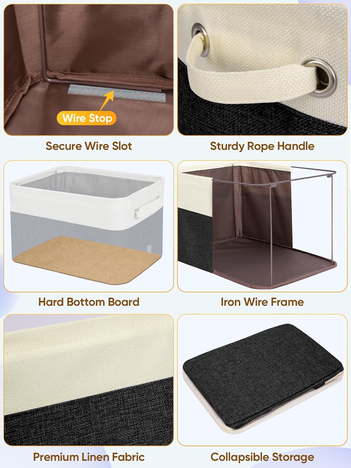 BALEINE 2 Pack Fabric Storage Bins for Shelves, Linen Storage Baskets for Organizing, Decorative Closet Bins for Clothes, Home (Black, 14''x10''x8.5'')