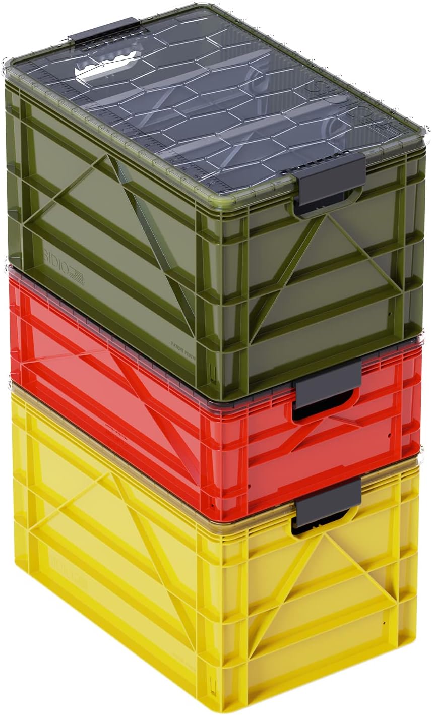 SIDIO CRATE Pro Pack - Two Full Size and One Half Size SidioCrate, Stackable Outdoor Organizer Storage Bins with Clear Lid and Dividers - UTILITY Variety Pack