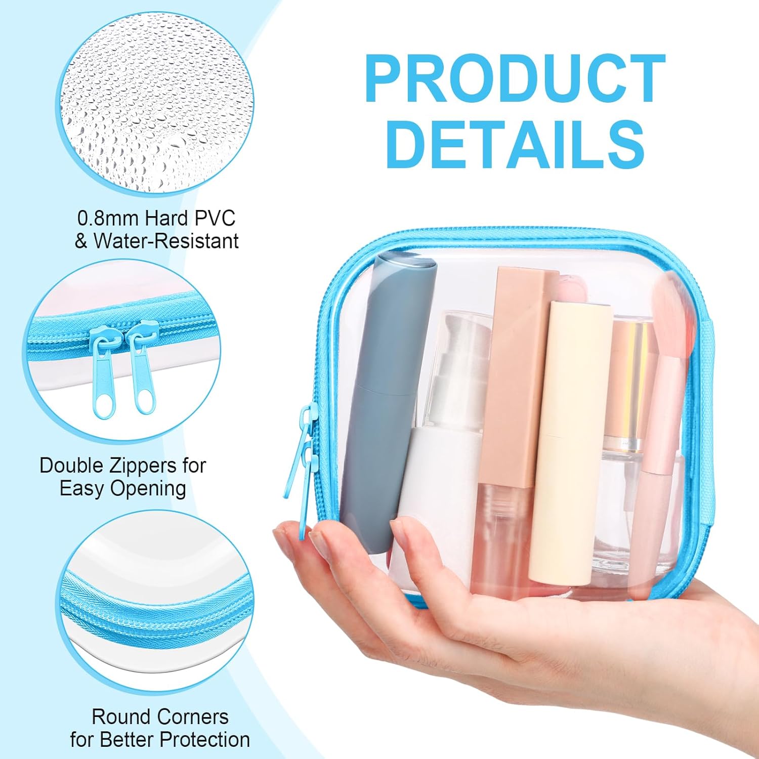 Sanwuta 6 Pcs Clear Hard Zipper Case Hard Plastic Zipper Pouches Transparent Makeup Bag Pencil Pouches for Travel Snacks Christmas Trinket Storage Organizer Box(Colorful,5 x 5 x 2 Inch)