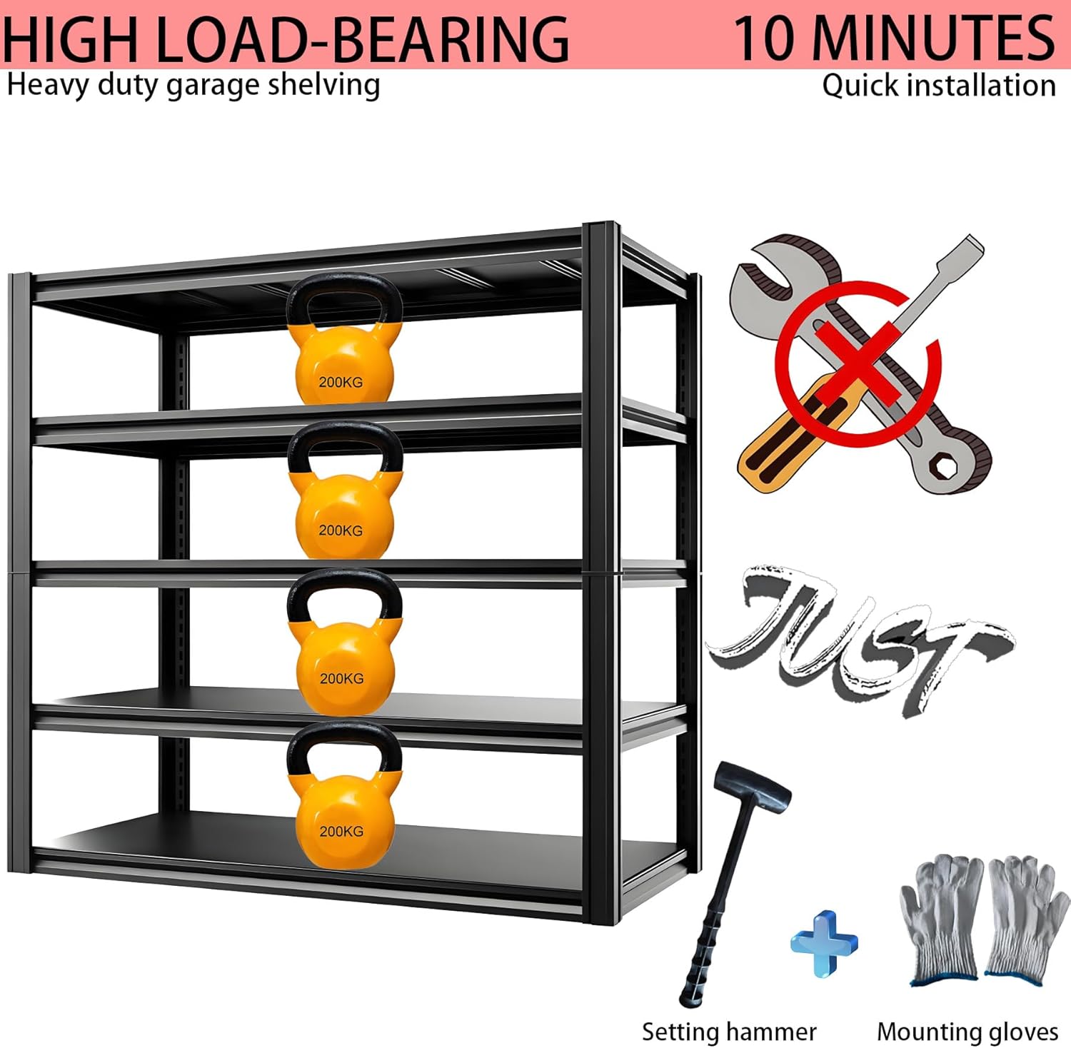 Industrial Storage Rack,Heavy-Duty Steel Shelving Unit 5-Tier,Multi-Purpose Garage Organization System Black 83" H x 54.5" W x 23" D