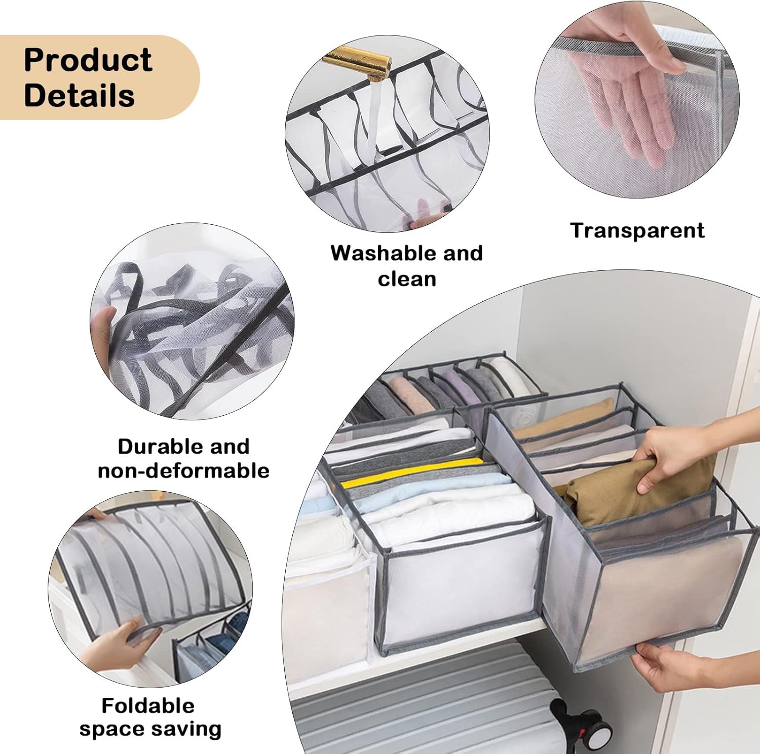 Wardrobe Clothes Organizer,7 Grids Washable Wardrobe Clothes Organizer,Foldable Clothes Drawer Mesh Separation Box,Organizer Clothes Drawer Mesh Separation Box