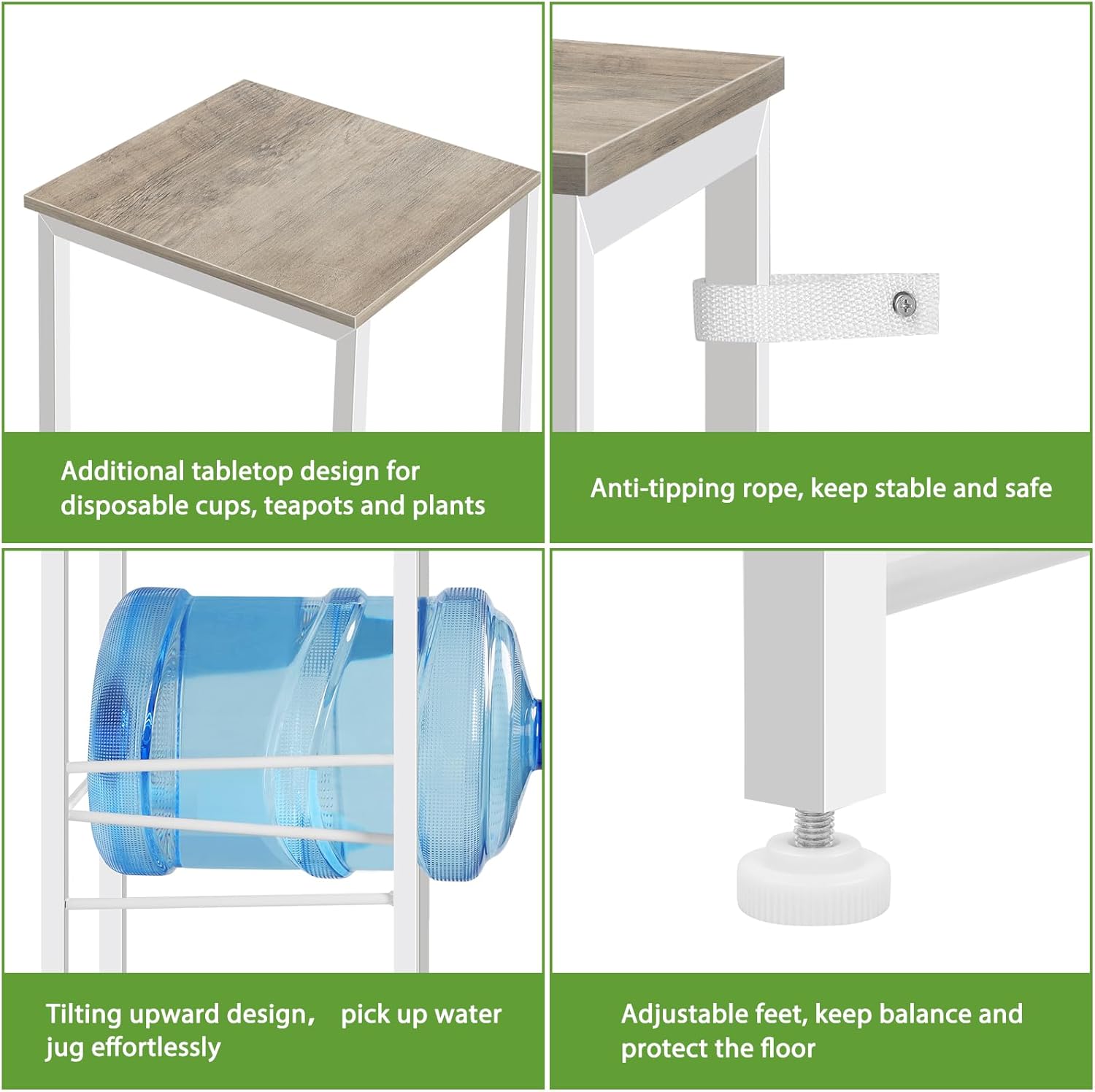 Smusei 5 Gallon Water Bottle Holder - 4 Tier Heavy Duty Water Jug Rack with Top Shelf, Detachable Dispenser Stand Organizer