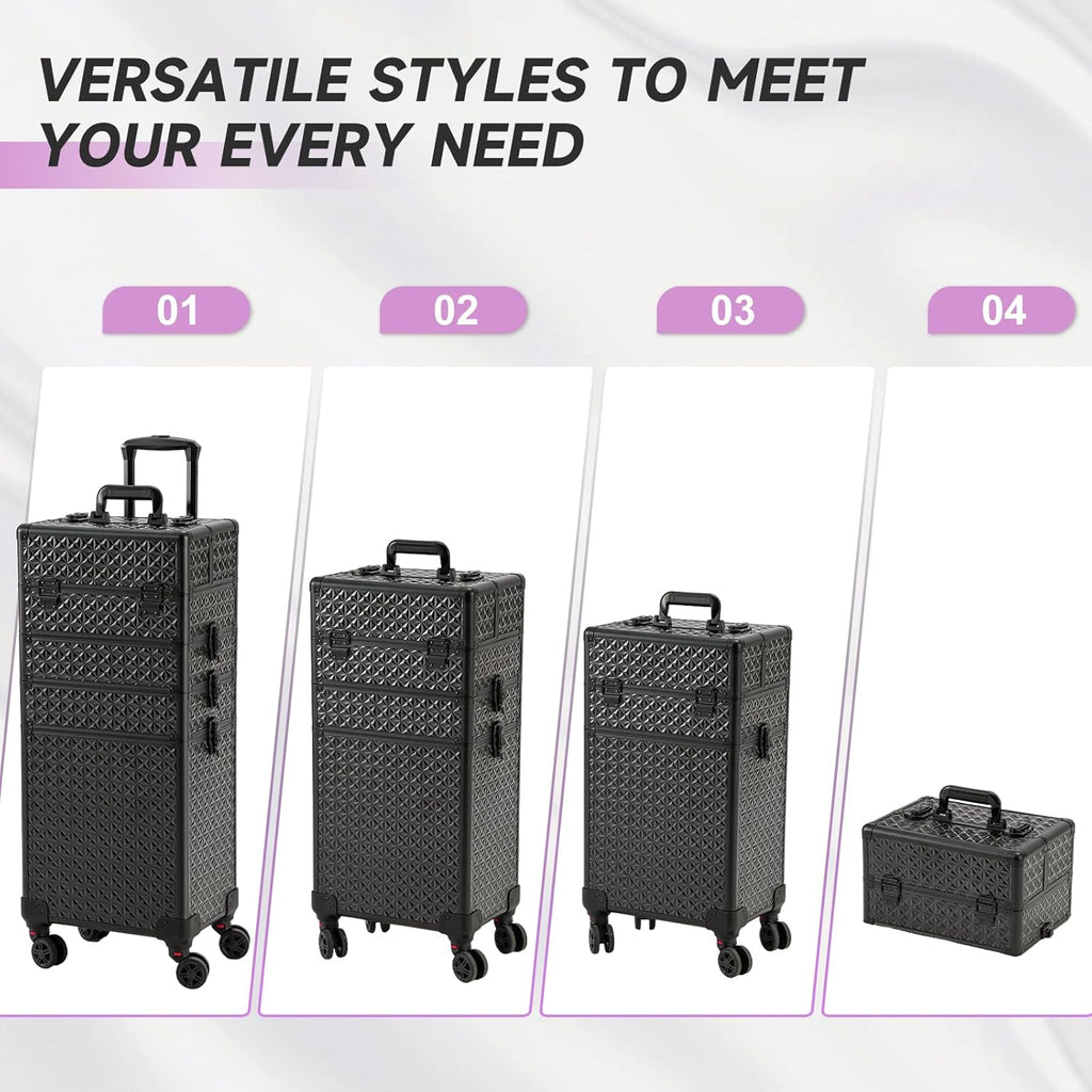 Leeora&Leekoo Portable Multi-Storey Nail Case for Nail Tech Organizer - Wheels Makeup Case Organizer, Cosmetic Case, Makeup Train Case, Make Up Case (Black)