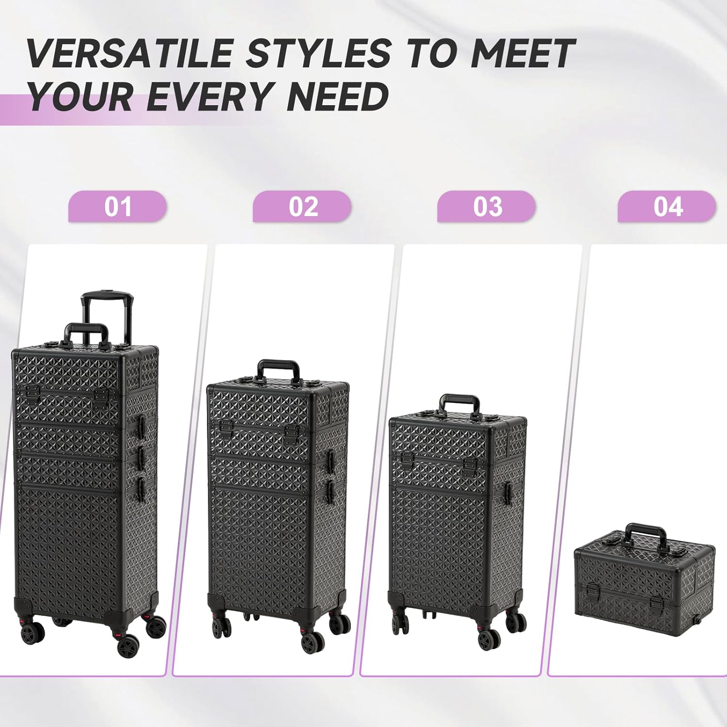 Leeora&Leekoo Portable Multi-Storey Nail Case for Nail Tech Organizer - Wheels Makeup Case Organizer, Cosmetic Case, Makeup Train Case, Make Up Case (Black)