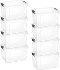 Superio Clear Storage Boxes with Lids, 26 Quart Plastic Container Bins for Organizing, Stackable Crates, BPA Free, Non Toxic, Odor Free, Organizers for Home, Office and Dorm, 8 Pack