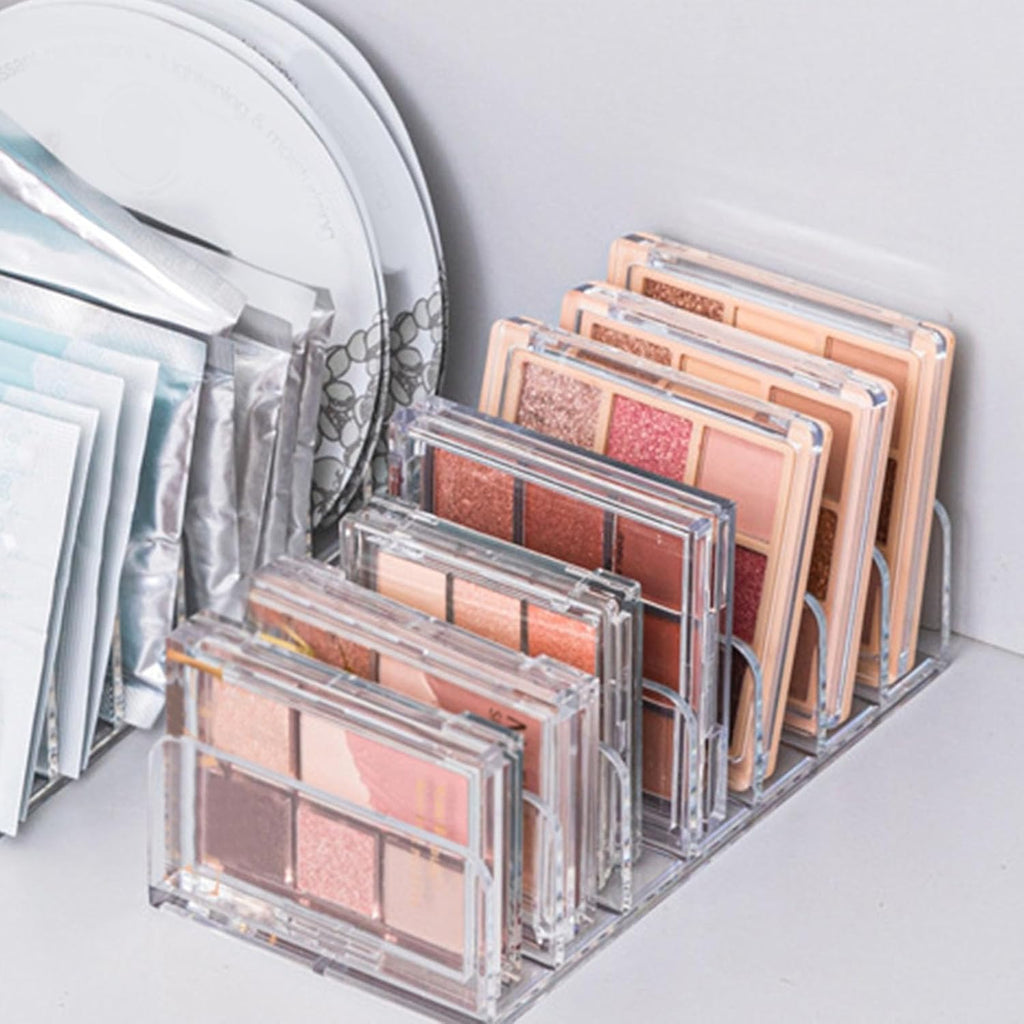 JUOPZKENN Eyeshadow Palette Makeup Organizer, Clear Plastic Makeup Palettes Organizer Divided Sections Cosmetics Stand Rack Holder For Eyeshadows Blush 7 Slots(Small)