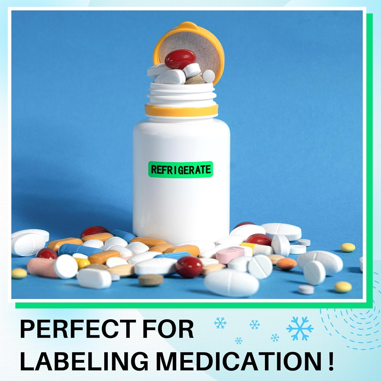 1000 Pcs Keep Refrigerated Stickers 0.39" x 1.57" Pharmacy Sticker Medical Label Veterinary Auxiliary Sign Waterproof Freeze for Medicine Pill Syringe Food Candy Meat Mailing(Green)