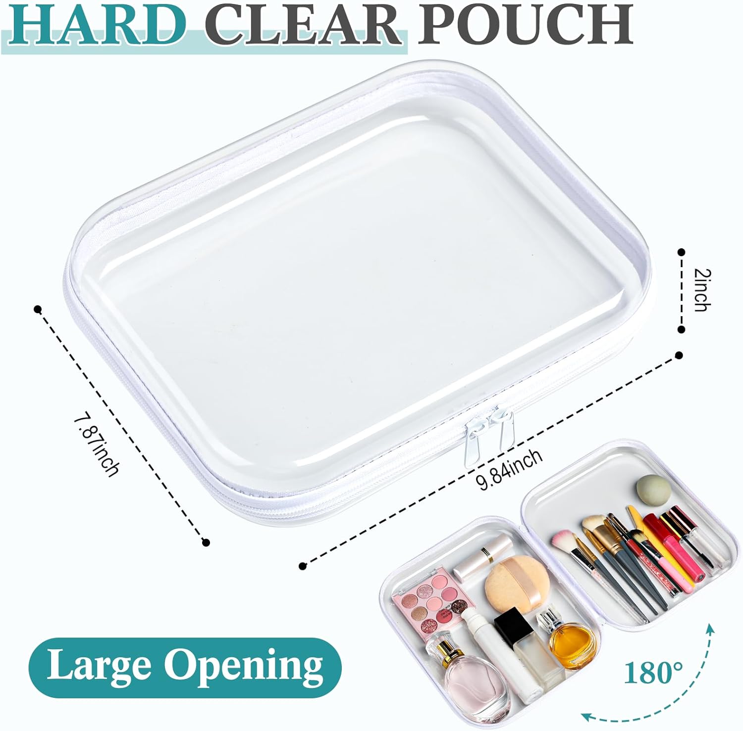 Sanwuta 6 Pcs Clear Hard Zipper Case Hard Plastic Zipper Pouches Transparent Makeup Bag Pencil Pouches for Travel Snacks Christmas Trinket Storage Organizer Box(White,9.84 x 7.87 x 2 Inch)